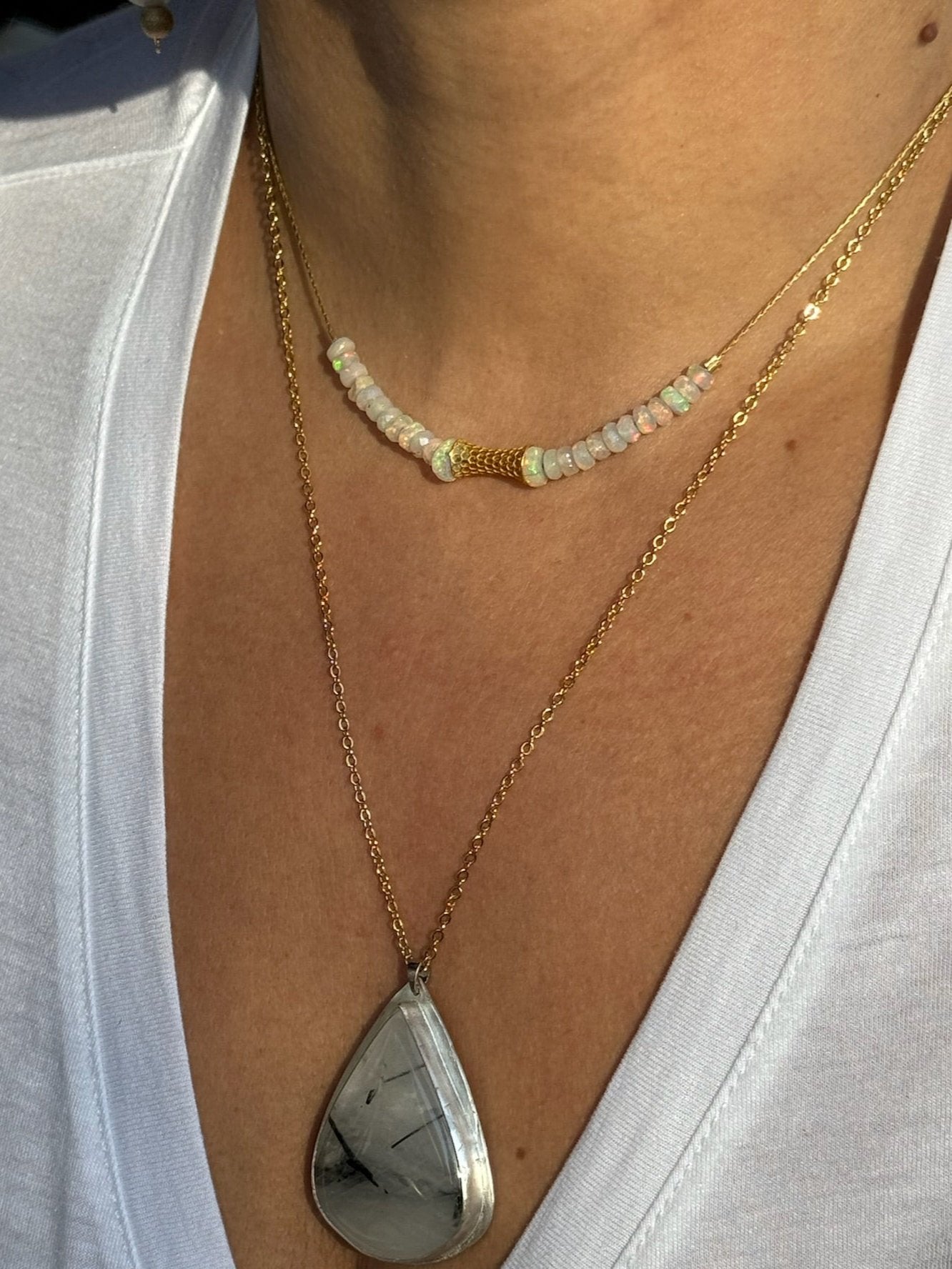 Moonstone and Gold Bead Necklace