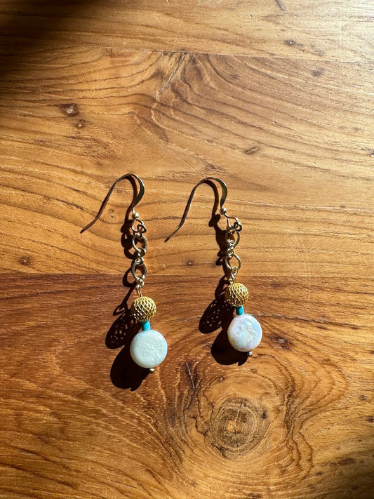 Turquoise and Pearl Dangle Earrings