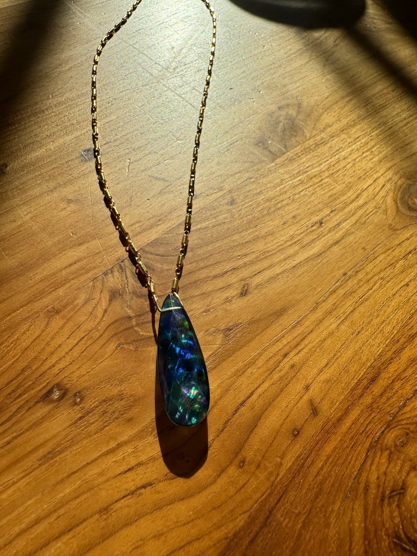 Ammolite Blue and Green Pendant Necklace