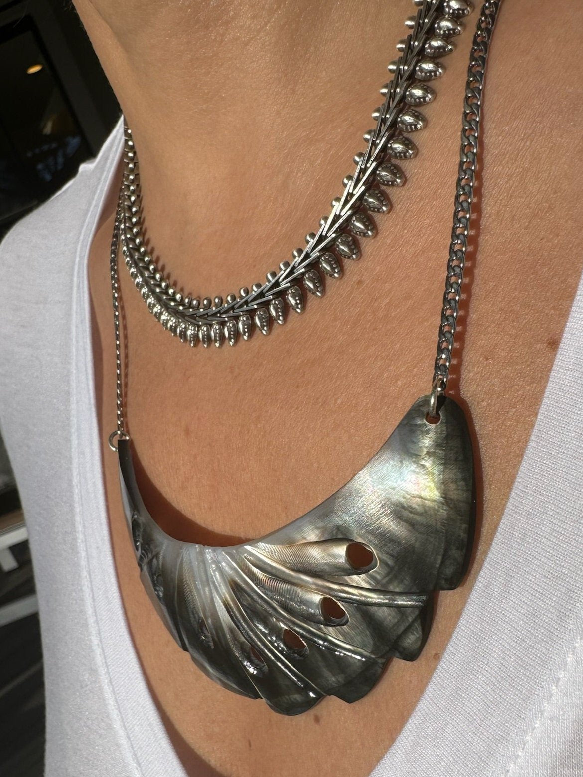 Silver Mother of Pearl Shell Necklace