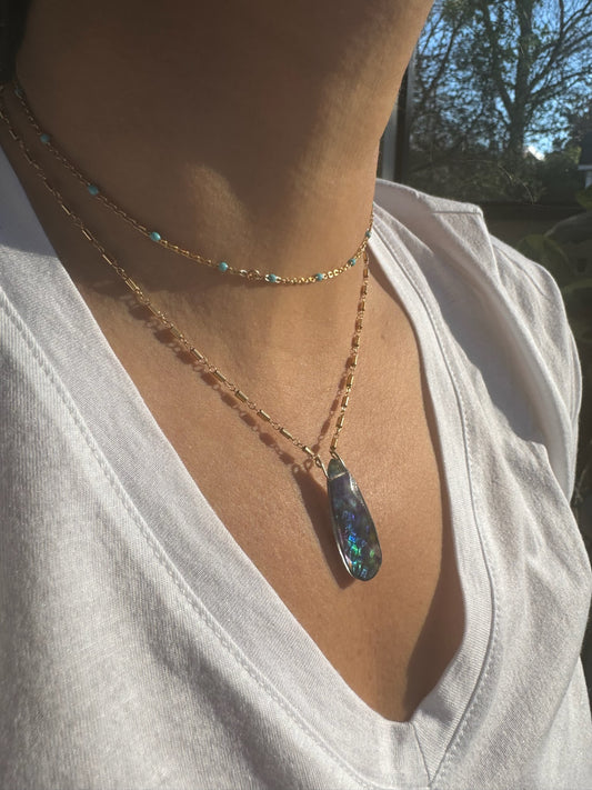 Ammolite Blue and Green Pendant Necklace