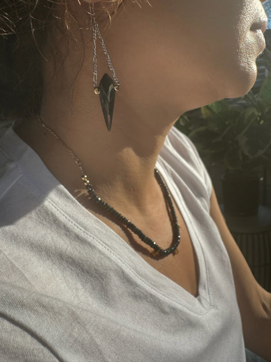 Black Tourmaline and Sterling Silver Chain Earrings