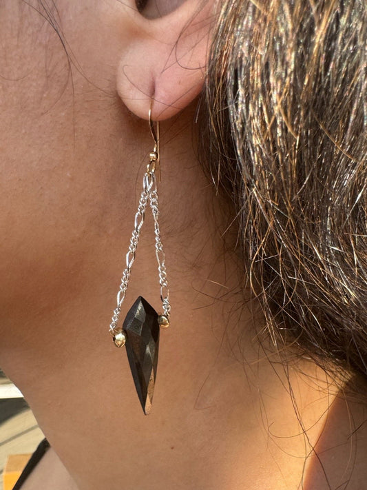 Black Tourmaline and Sterling Silver Chain Earrings